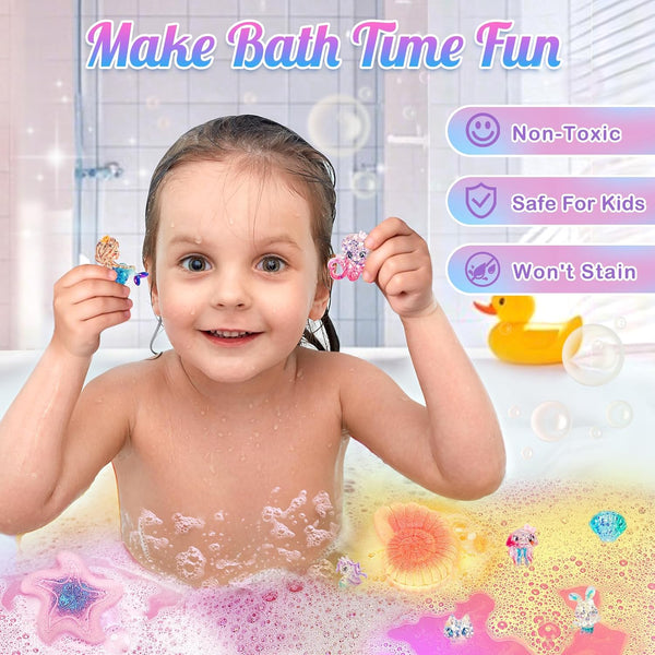 Mermaid Bath Bombs for Kids with Surprise Toys Inside, 8 Pcs Organic Natural Bubble Bath Bombs for Girls,Christmas Birthday Gift for 3 4 5 6 7 8