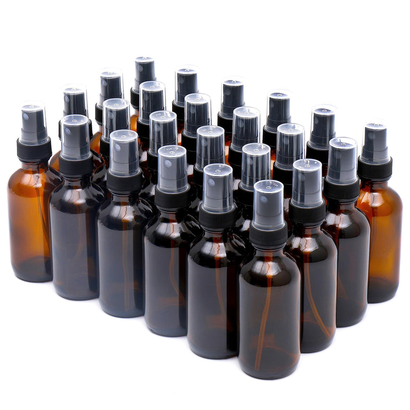 NOOEEISS Amber Glass Small Spray Bottle 2 oz 24 Packs,Fine Mist Sprayer Small Clear Bottles,Refillable Containers mini spray bottles for Cleaning