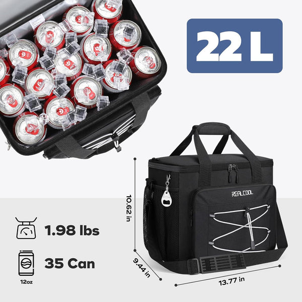 RealCool 35/45 Can Collapsible Soft Cooler Bag, Leakproof Ice Chest Black 35 can