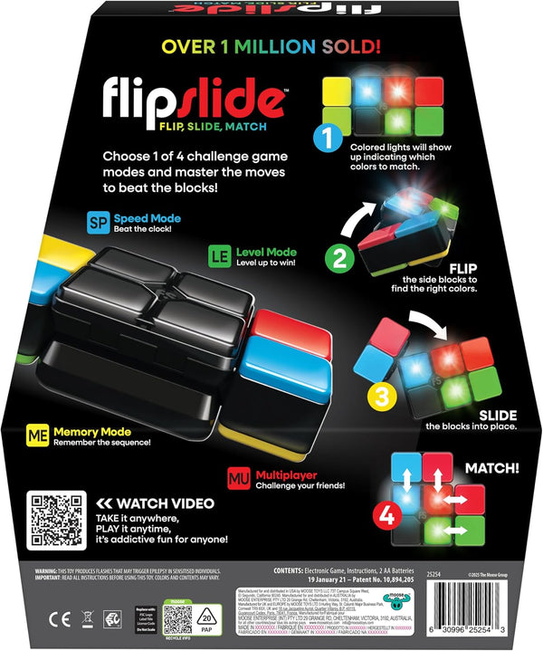 Moose Games Flipslide, Handheld Puzzle Game, Travel Toy Ages 8-13 | 4 modes (Speed, Multiplayer, Level, Memory) fast-paced puzzle fun; travel game