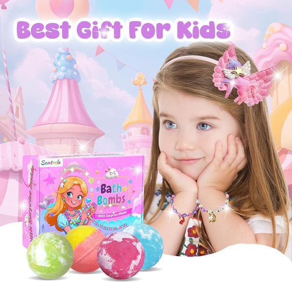 Bath Bombs for Kids Girls with Surprise Toys Inside, Bath Bombs with Jewelry Toys, Birthday Gifts for Girls 4 5 6 7 8 Years Old, Daughter