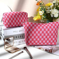 SOIDRAM 2 Pieces Makeup Bag Large Checkered Cosmetic Bag Capacity Canvas Mix Travel Toiletry Bag Organizer Cute Makeup Brushes Aesthetic