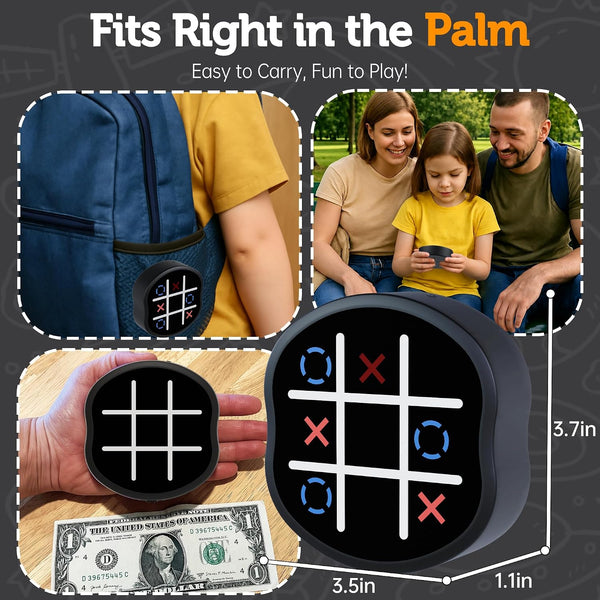 4 in 1 Electronic Tic Tac Toe Game, Handheld Digital Bolt Game with Whack a Mole, Memory Flash, Silent Mode, Portable Travel Game for Kids and