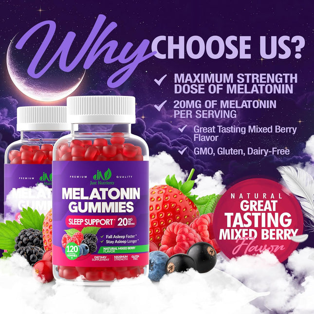 Melatonin 20Mg Gummies for Adults (120 Count) - Maximum Strength Sleep Aid with 