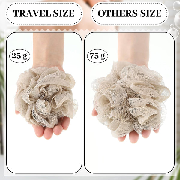 Funnymoom 12 Pcs Travel Size Loofah Individually Wrapped, Small Shower Puff Bath Sponge Pouf Ball Bulk Mesh Bath Puff Mini Loofah Sponge with Case