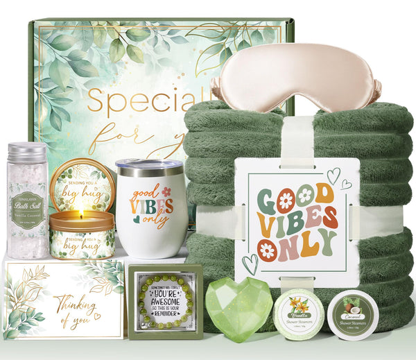 Christmas Birthday Gifts for Women Self Care Gift, Get Well Soon Gift Baskets Relaxing Spa Care Package for Women with Blanket, Unique Gift