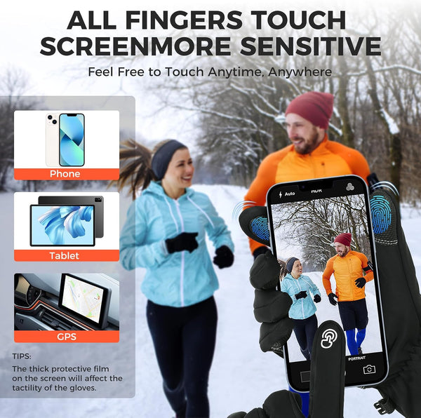 AURUZA Winter Gloves Men Women, Zipper Cycling Gloves Touch Screen, Windproof Warm Gloves Cold Weather, Anti-Slip Sports Gloves for Cycling