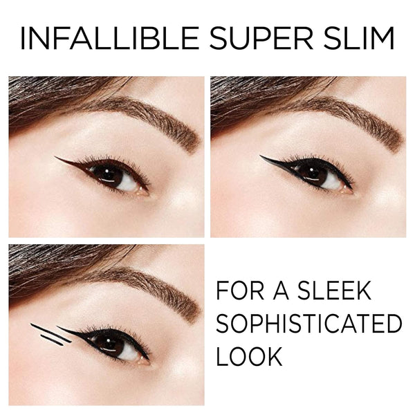 L'Oreal Paris Makeup Infallible Super Slim Long-Lasting Liquid Eyeliner, Ultra-Fine Felt Tip, Quick Drying Formula, Glides on Smoothly, Black,