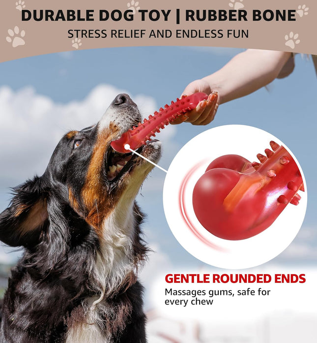 Dog Chew Toy for Aggressive Chewers, Tough Natural Rubber Bone with Irresistible