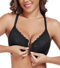 DotVol Women's Front Close Bra T Back Full Figure Underwire Plus Size Seamless Unlined Bra for Large Bust 34DD Black