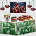 3 Pack Football Party Zone Metallic Fringe Table Skirt, Green and White, 50 Yard Line Design, Game Day Decoration, Footbale Table Decoration