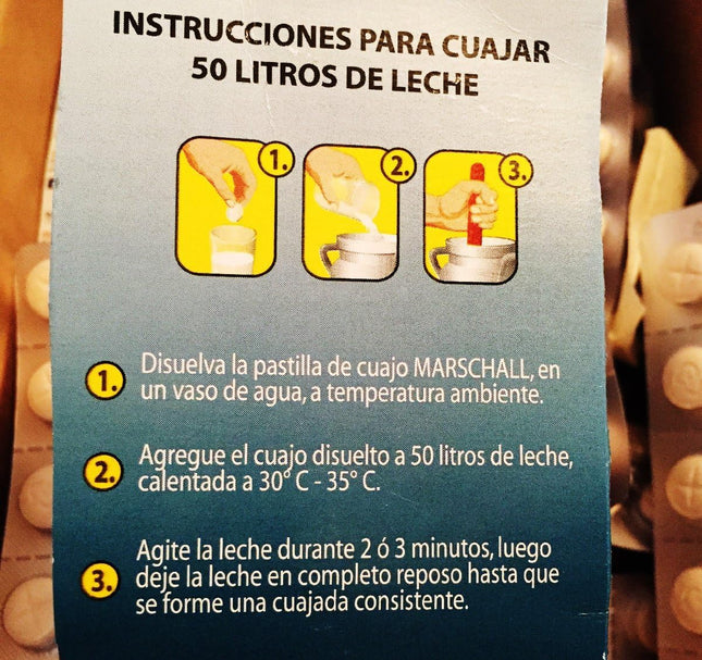 10 Tablets of Vegetable Cuajo Marschall 50 Coagulant Tablets for Cheesemaking: Rennet Tablets for Hacer Queso