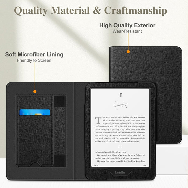 Fintie Stand Case for Kindle Paperwhite 12th/11th Gen & Kindle Colorsoft | Foldable Kickstand PU Leather Cover, Card Slot, Hand Strap, Auto