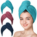 Hicober Microfiber Hair Towel Wrap for Women, Plum Navy Aqua Green, 3-Pack Plum,navy,aqua Green Large