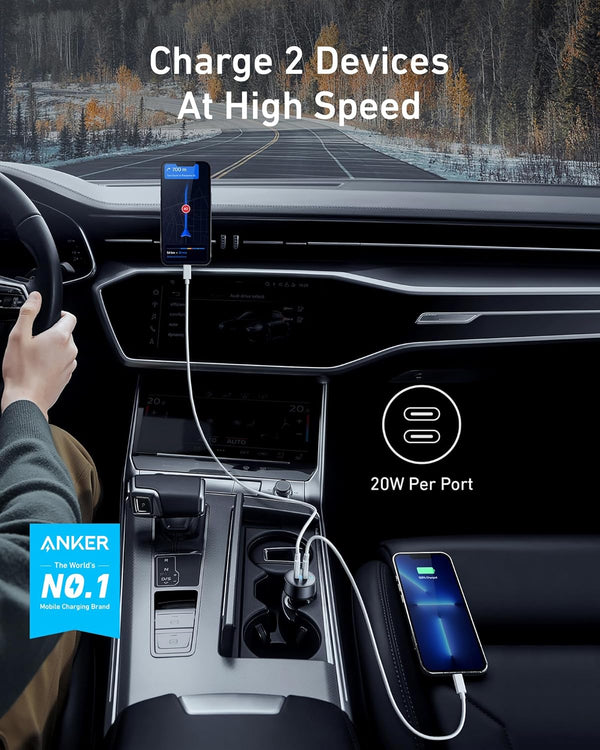 Anker USB C Car Charger, 40W 2-Port PowerIQ 3.0 Type C Adapter, iPhone 17 Car Charger, PowerDrive III Duo with Power Delivery for iPhone 17/17 Pro