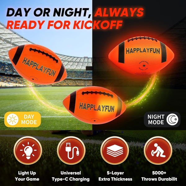Light Up Football Gifts for Boys 8-12: LED Youth Glow in the Dark Footballs Size 6 Kids Games Cool Toys 8-13, Sports and Outdoor Birthday Gifts