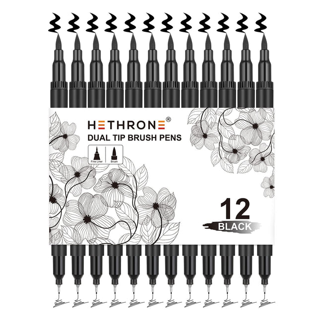 Hethrone Black Markers for Drawing - Brush Pens with Felt Tips for Artists - Cal