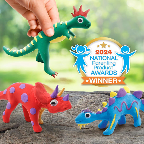 NATIONAL GEOGRAPHIC Clay Dinosaur Arts & Crafts Kit - Dinosaur Air Dry Clay for Kids with 5 Clay Colors, 5 Dino Skeletons & Googly Eyes, Dinosaur