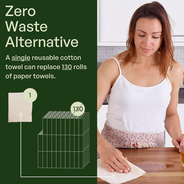 mioeco 20 Pack Reusable Kitchen Paper Towels, Organic Dish Cloths | Highly absorbent, Machine washable, Soft Organic Cotton, Paperless