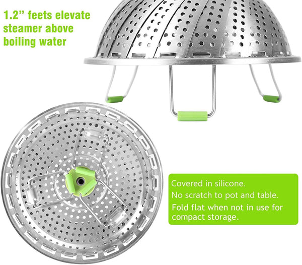 Consevisen Vegetable Steamer Basket for Cooking Food, Stainless Steel Veggie Steam Basket for Pot, Folding Expandable Steaming Insert with