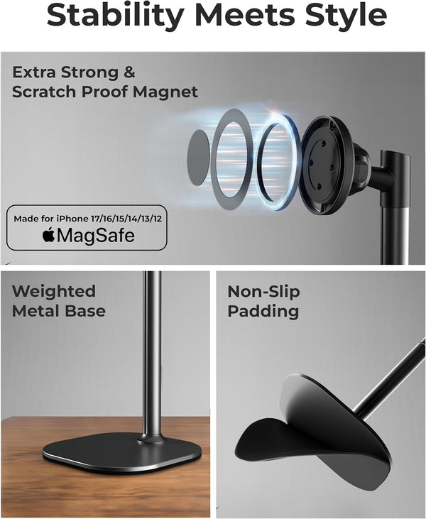 COOPER MagStand, Adjustable Magnetic iPhone Stand for Desk & Phone Holder for Video Recording, Compatible with MagSafe, Stand for iPhone 17 Pro