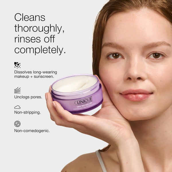 Clinique Take The Day Off Cleansing Balm Makeup Remover | Dissolves Face + Eye Makeup and Sunscreen | For All Skin Types 1 Ounce - Mini Travel Size