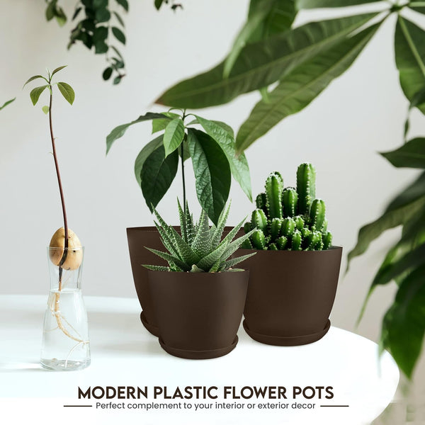Plant Pots Indoor with Drainage, 5 Pack Multi-Size Planters Set, Brown Pack of 5 Brown