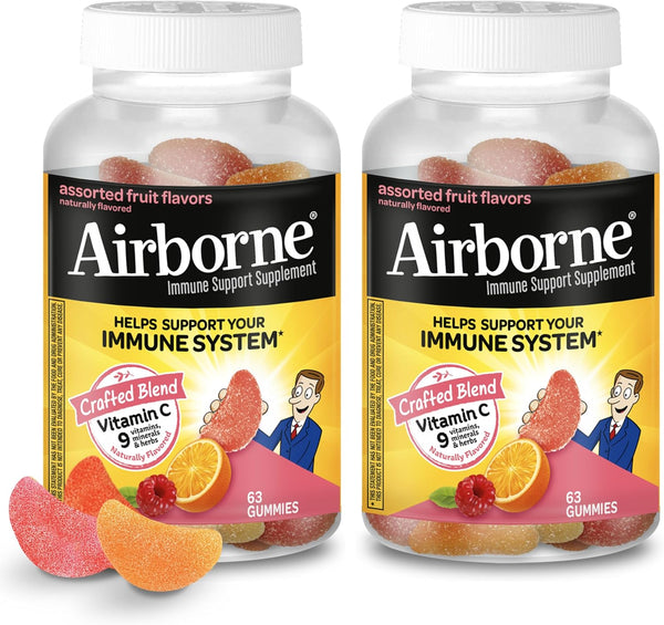 Airborne 750Mg Vitamin C Gummies for Adults, Immune Support Gummies with Powerful Antioxidants VIT C & E, Caffeine Free - 2X63Ct Bottle (42
