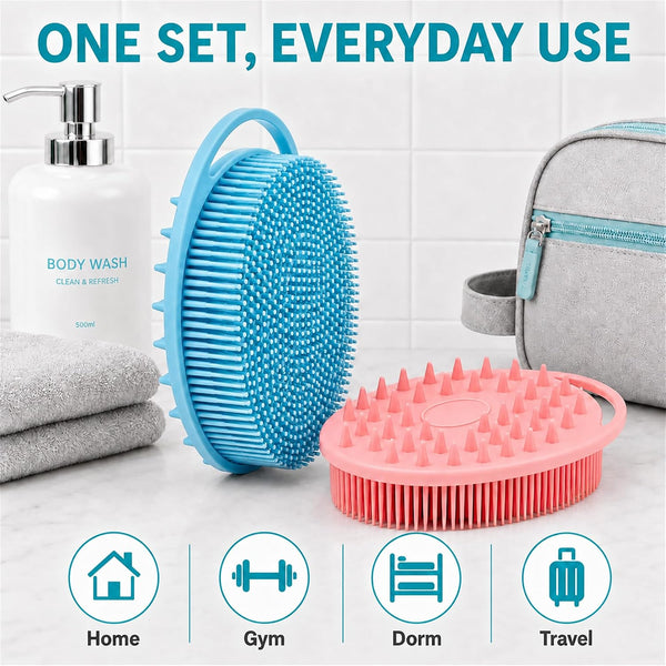 2 Pack Silicone Body Scrubber, Loofah Double-Sided Body Brush,Shower Scrubber and Scalp Massager Shampoo Brush for Sensitive Kids Women Men All