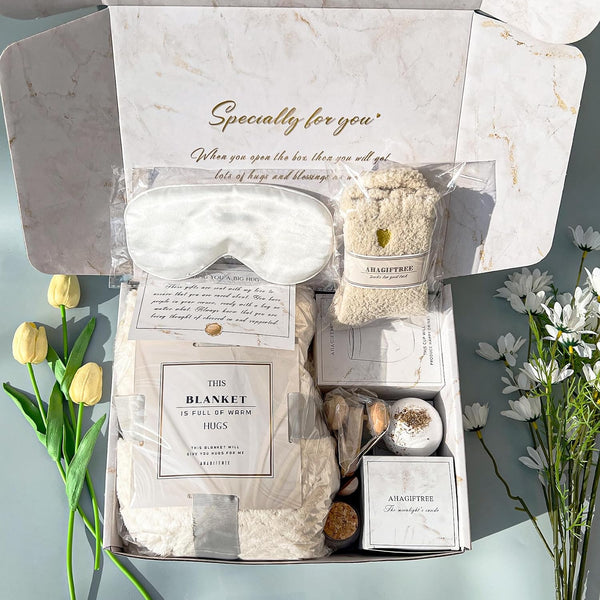 AHAGIFTREE Gift Baskets for Women,11PC Care Package with Moon Lamp,Grief,Get Well Soon After Surgery,Birthday,Think of You,Thank You,Sympathy white