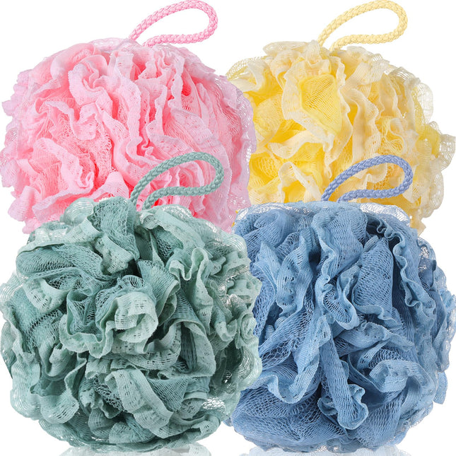 Sunnyray 4 Pack Loofah Bath Sponge Lace Mesh Set Large 60G Shower Poufs Body Scr