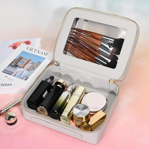 Aveniee Clear Makeup Bags, Double Layer Cosmetic Bags with a Separate Brush Compartment, Large Travel Toiletry Bag Train Case for Women, Travel