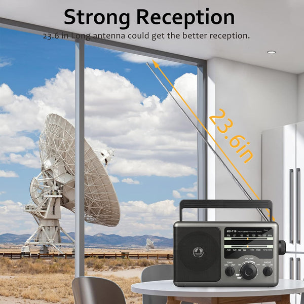 AM FM Portable Radio Battery Operated by 4X D Cell Batteries Or AC Power Transistor Radio with and Big Speaker, Standard Earphone Jack, High/Low