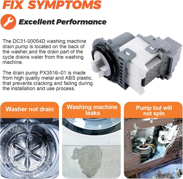 OEM DC31-00054D DC31-00187A PX3516-01 Washer Drain Pump UPGRADE For Samsung Washer - Replace PX3516-01 DC31-00178D DC97-20621A AP5583541