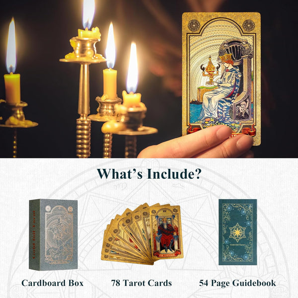 KIINO 78 Gold foil Tarot Cards with Guide Book Tarot Deck for Beginners and Professional Player with Box Tarot PVC Durable Waterproof Wrinkle