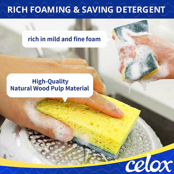 CELOX Sponges Kitchen Sponges for Dishes and Cleaning, 2-Sided Scrub Sponges Dish Sponge and Kitchen Sponge for Washing Dishes, Heavy Duty,