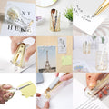 Famassi Gold Desk Accessories，Office Supplies Set Acrylic Stapler Set Staple Remover, Tape/Pen Holder, 2 Ballpoint Pen, Scissor, Binder/Paper