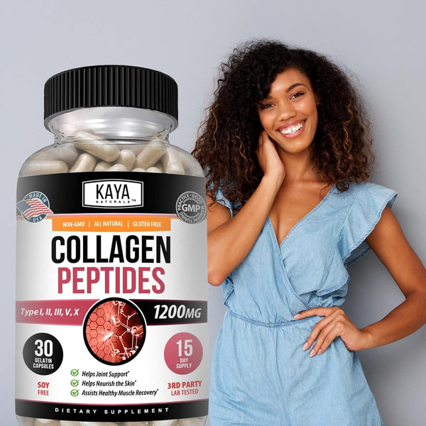 Kaya Naturals Multi Collagen Peptides Complex Powder for Women and Man, Vital for Hair, Skin, Nails, and Anti-Aging, Types I, II, III, V & X