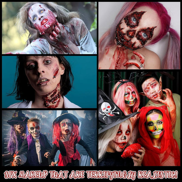 CHASPA Halloween Liquid Latex Special Effects SFX Makeup Kit - Scar Wax + 2 Btl Liquid Latex + 2 Btl Fake Blood + Spatula Tool + 2Pcs Stipple