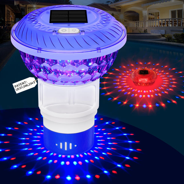 Solar Chlorine Floater with Colorful Light Show, Button Control Pool Chlorines F
