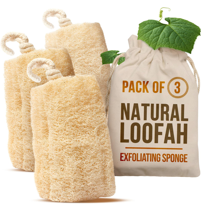 SERRENTO Loofah Body Scrubber Shower - Egyptian Luffa Sponge Pack of 3 Tan 1 Count (Pack of 3)