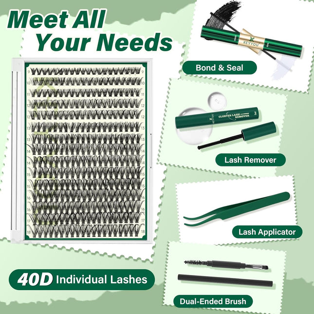 DIY Lash Extension Kit KEYYOU 300Pcs Individual Eyelash Extension Kit 40D 0.07D 