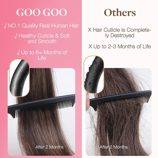 GOO GOO I Tip Hair Extensions Real Human Hair, 14inch 50g 100S, Cold Fusion I Tip Hair Extensions, Invisible Remy Hair Extension, 1 Jet black I-