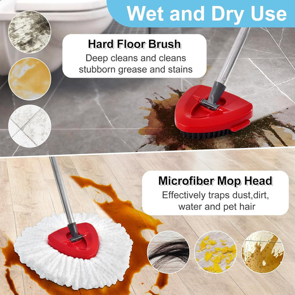Spin Mop Head, Mop Replacement Handle,Brush,Base Compatible with O Cedar 1 Tank,2 Microfiber Mop Refills,1 Triangle Base,1 Brush and 30-58" Mop