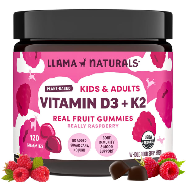 Llama Naturals Vitamin D3, Vegan, Organic Immune Support Supplement, Vitamin D Gummies for Adults and Kids, Real Fruit Gummy Vitamins, Promotes
