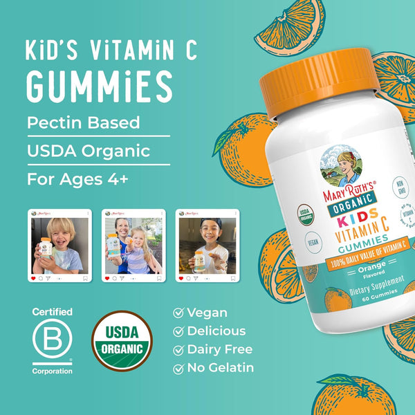 Maryruth Organics Kids Vitamin C Gummies | Supplement for Immune Support & Overall Health | Vitamin C for Kids Ages 4+ | USDA Organic | Vegan |