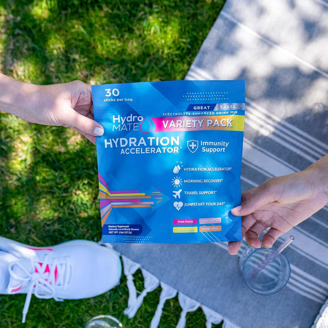 Hydromate Electrolytes Powder Drink Mix Packets Hydration Accelerator Low Sugar 