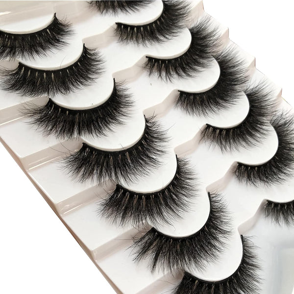 Pooplunch False Eyelashes Cat Eye Wispy Extensions Faux Mink Lashes Pack Short Natural Volume Fake Eyelash Strips 7 Pairs Pack Cat-Eye|9-15MM