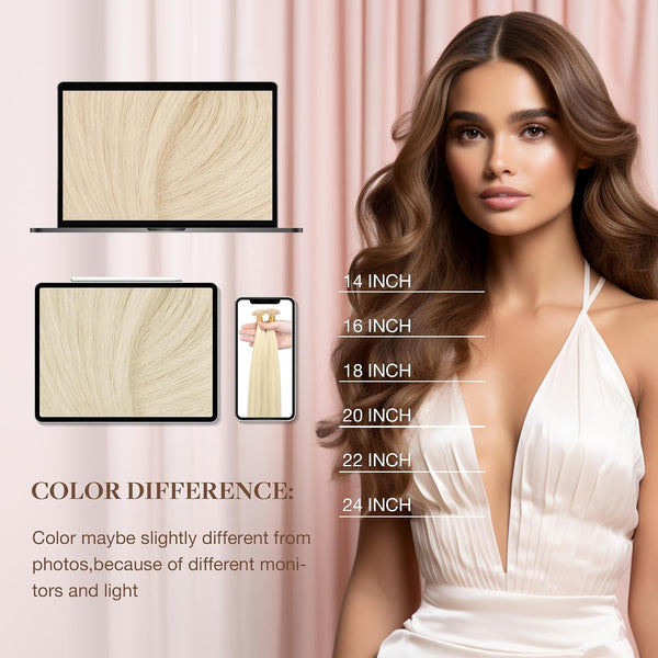 GOO GOO U Tip Hair Extensions - Real Human Hair, 14inch 50g 50S, Hot Fusion, Invisible Remy, 60A Platinum Blonde 14 Inch-50g-50S U-#60A Platinum