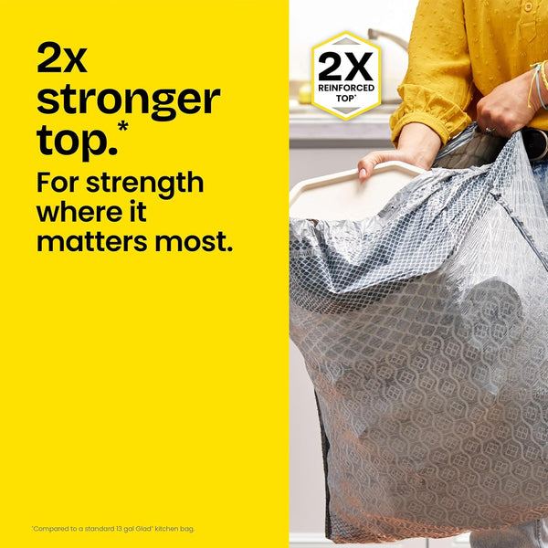 Glad ForceFlex MaxStrength Kitchen Trash Bags, Rip and Tear Resistant, Fresh Clean Scented Large Garbage Bags, Odor Control, Febreze Freshness, 20